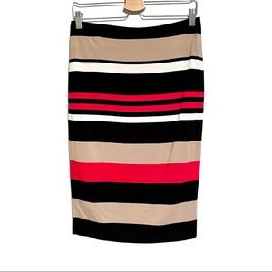 Stretchy Striped Lined Pencil Skirt Tan Black Red Pull on Style Size Medium